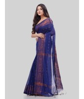 DESH BIDESH Women`s Bengal Cotton Silk Pure Handloom Cotton Saree Kohinoor Work With Blouse Piece(Blue)